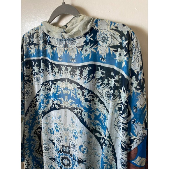 Free People I Kimono Duster Open Front One Size Sheer Silk Blue Boho Intimates - Picture 10 of 12